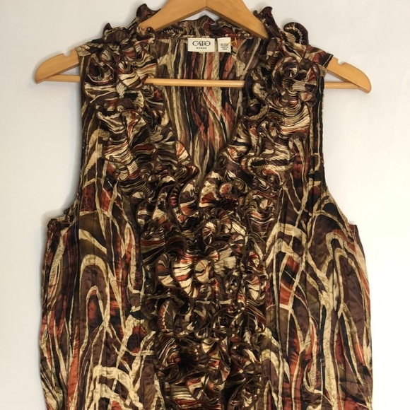 CATO WOMAN Satin Sleeveless Multi Color Brown Top Size 18/20W - Picture 4 of 14